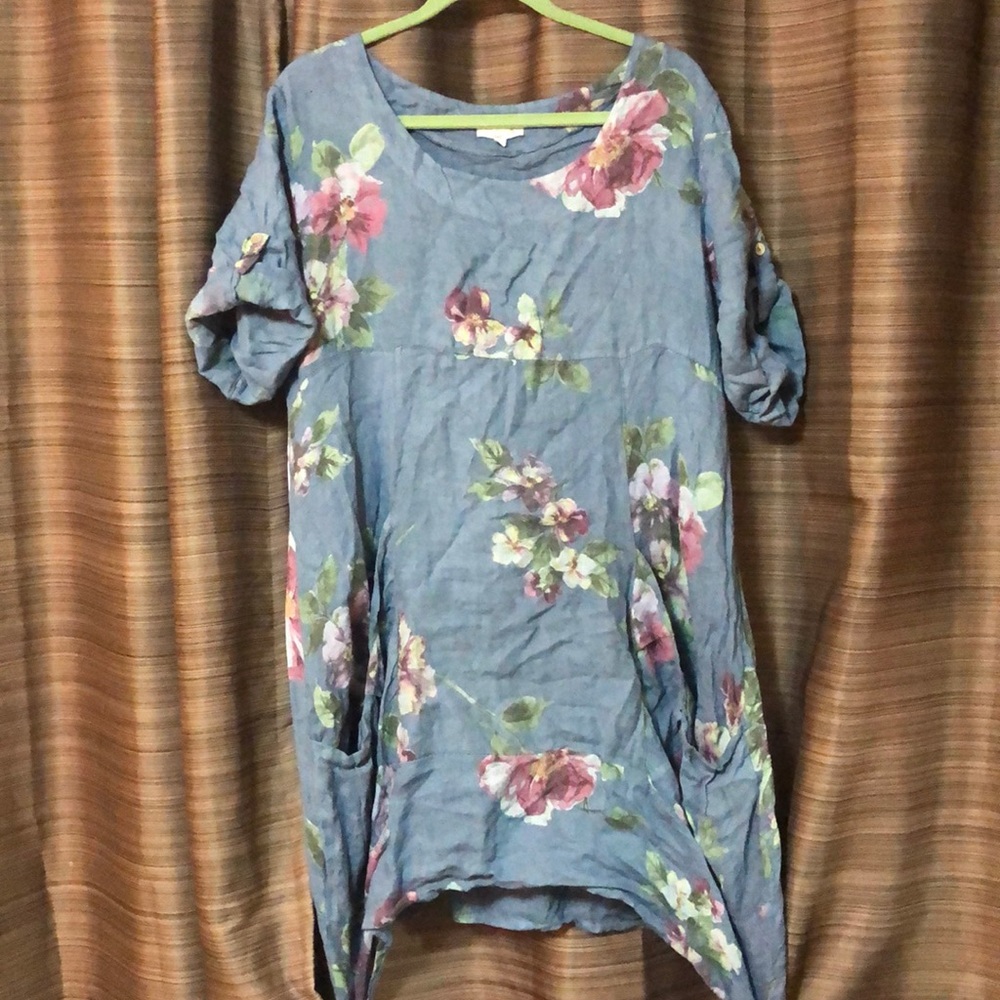 Blue slouchy flower dress